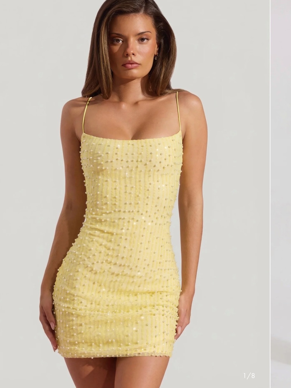 Oh Polly Yellow Beaded Spaghetti Strap Mini Dress